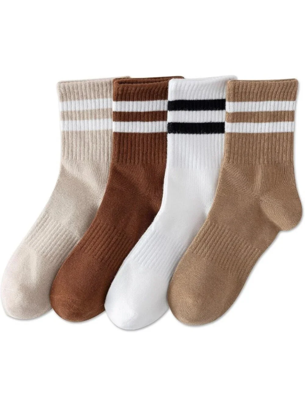 Cozy Striped Cotton Crew Socks for Women, 4 Pairs, Size 5-10 | Casual Comfort